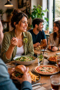 Persona disfrutando de una relación sana con la comida tras terapia psicológica en Jaén